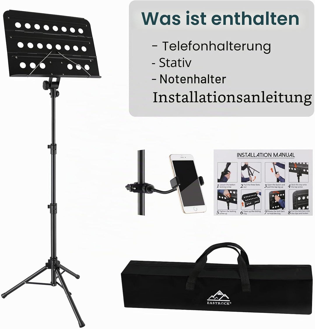 EASTROCK Notenständer Stabil Höhenverstellbar, Klappbar Notenpult Gitarre Geeignet für Kinder und Er