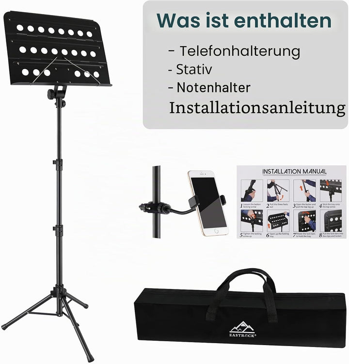 EASTROCK Notenständer Stabil Höhenverstellbar, Klappbar Notenpult Gitarre Geeignet für Kinder und Er