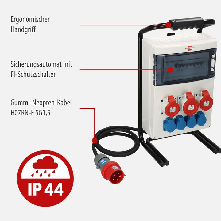 Brennenstuhl Tragbarer Stromverteiler/Baustromverteiler (1x32A + 2x16A CEE-Steckdosen, 2m Kabel, für