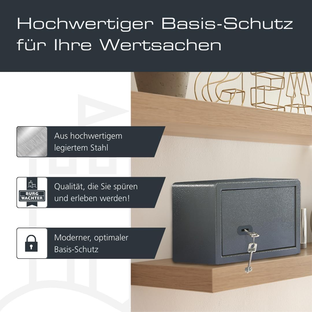 Burg-WÄCHTER Möbeltresor mit Schlüssel, Inkl. Fachboden, Zur Wand- und Bodenbefestigung, 6,7 l, 7 kg