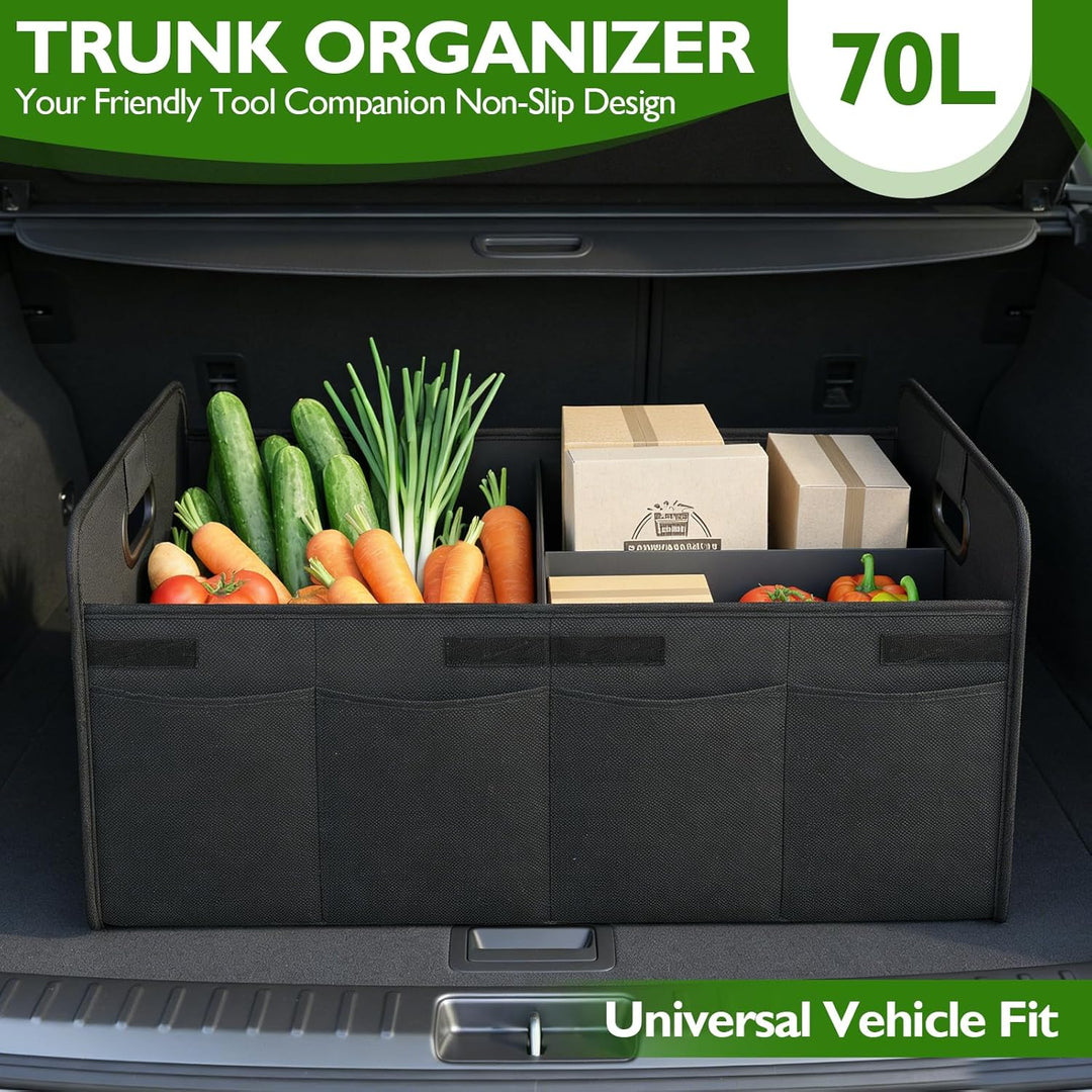 Kofferraum Organizer Auto 70L, Faltbare Kofferraumtasche mit Tragegriff, Grosse stabile Kofferraumbo
