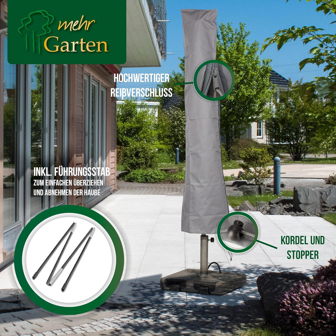 Mehr Garten Sonnenschirm Schutzhülle für runde Schirme bis Ø300cm, eckige bis 230x230cm, grau, Oxfor