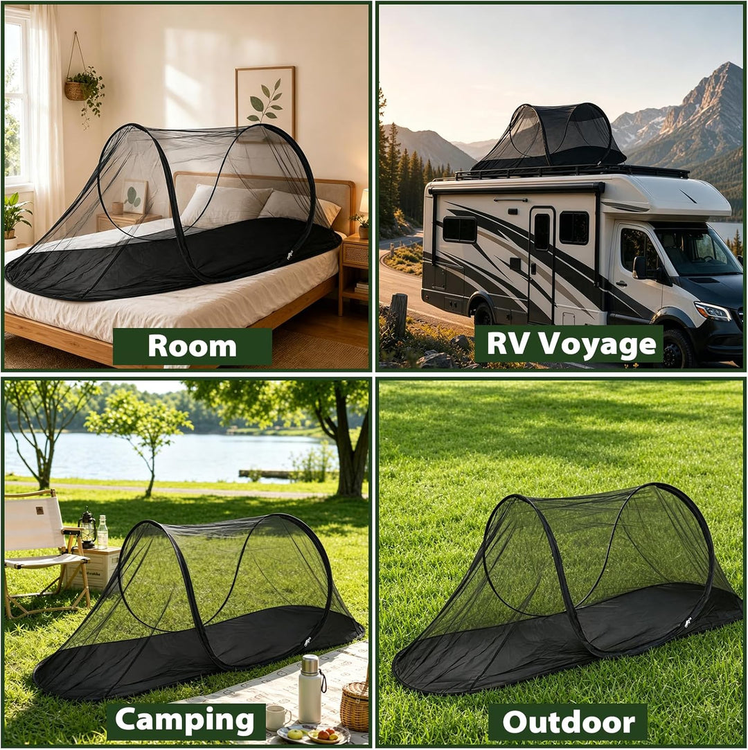 Pop-Up Moskitonetz, Bettzelt für Reisen, Camping und Zuhause, Faltbares Mückennetz (Schwarz)