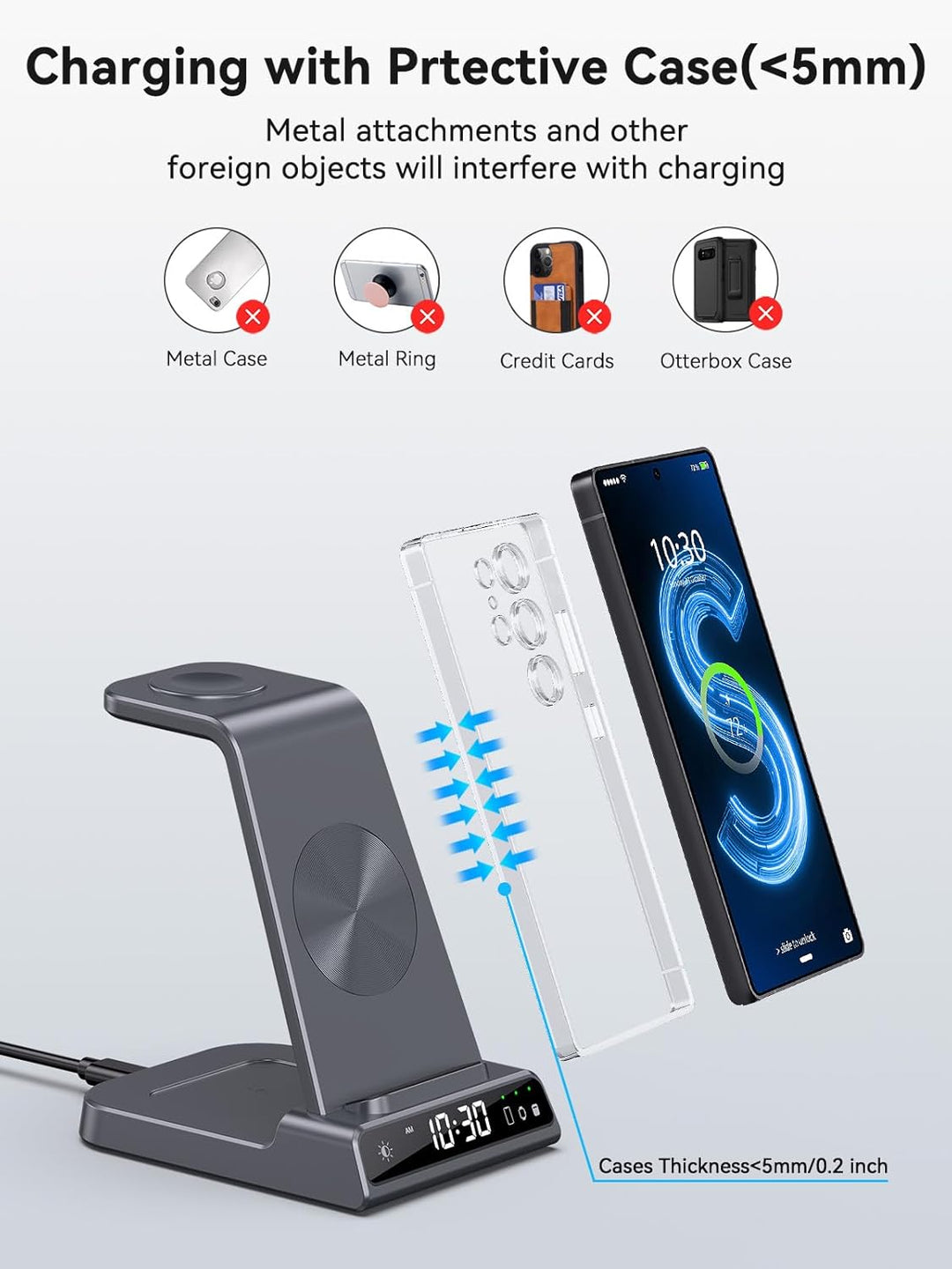 Wireless Charger für Samsung Galaxy S25 Ultra, Induktive Ladestation mit Digitaluhr für Samsung Gala