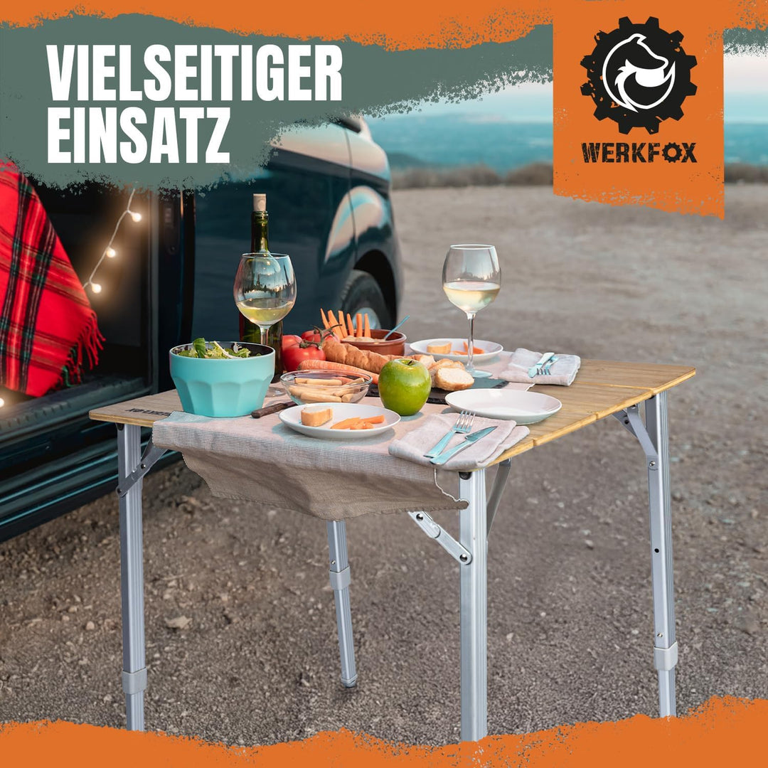 Bambus Klappbarer Camping Tisch; Höhenverstellbarer Klapptisch für Garten; Outdoor Beistelltisch Fal