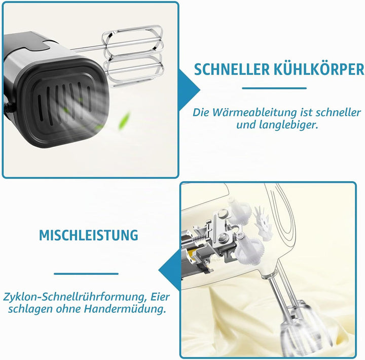 Handmixer, 800W Elektrisch Handrührgerät, Mixer Handrührer mit 4*Edelstahl Zubehör, 5 Einstellstufen