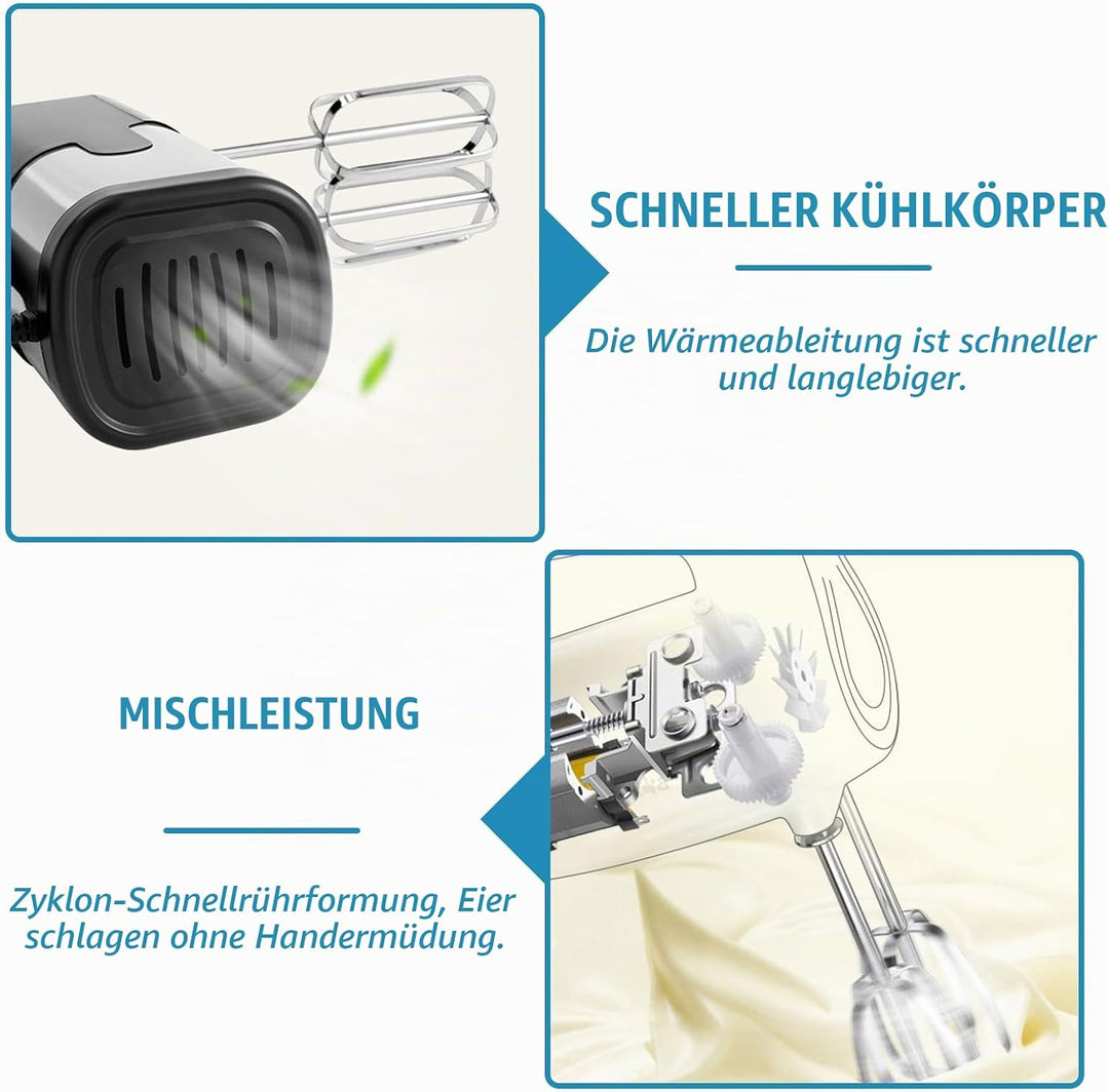 Handmixer: 800W Mixer Handrührer, 7 Geschwindigkeiten, Elektrisch Handrührgerät mit 4*Edelstahl Zube