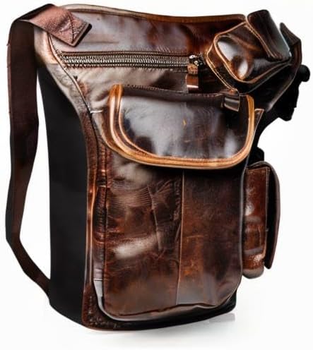 Le'aokuu Herren Echtes Leder Tasche Beinbeutel Beintasche Aussenbeintasche Hüfttasche Drop Leg Thigh