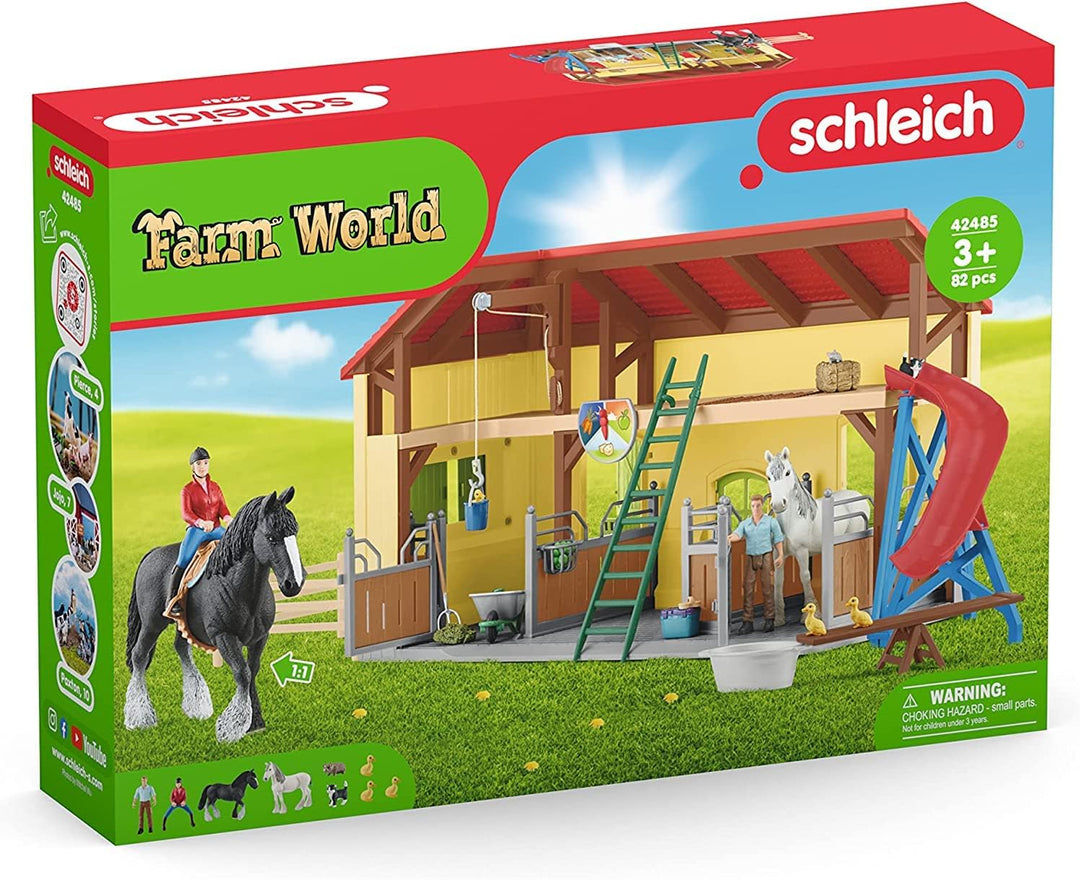 SCHLEICH 42485 Pferdestall, für Kinder ab 3+ Jahren, Farm World - Spielset Single Standardverpackung