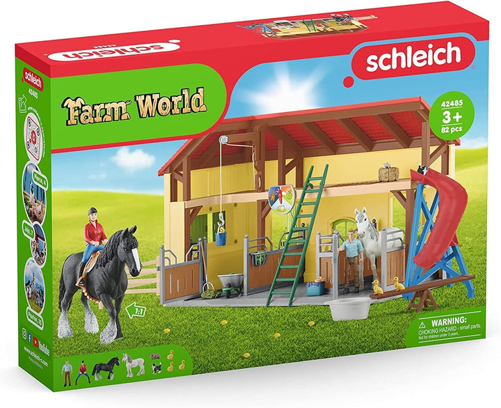 SCHLEICH 42485 Pferdestall, für Kinder ab 3+ Jahren, Farm World - Spielset Single Standardverpackung