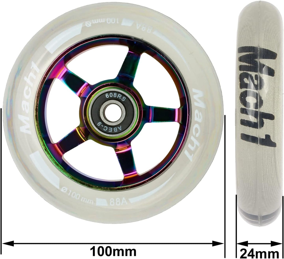 2 Stück 100x24mm Mach1 Stuntscooter Alu aluminium Rollen-Set inklusive Kugellager + Spacer - Cityrol