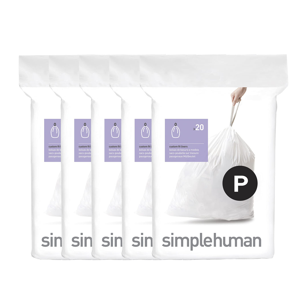 simplehuman Code P Müllbeutel mit Kordelzug in Spenderpackungen, 20 Stück (5 Stück), 50–60 Liter, We