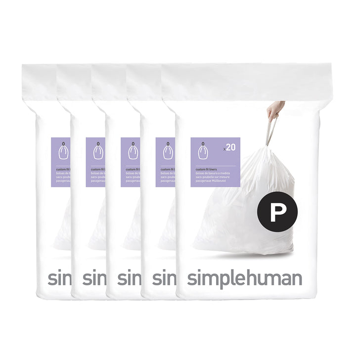 simplehuman Code P Müllbeutel mit Kordelzug in Spenderpackungen, 20 Stück (5 Stück), 50–60 Liter, We