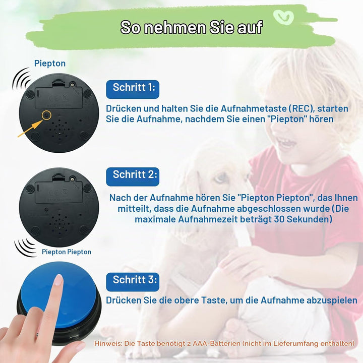 Gelabur Set von 8 Hunde-Tasten für die Kommunikation, Sprachaufzeichnbare Taste, Hunde Training spre