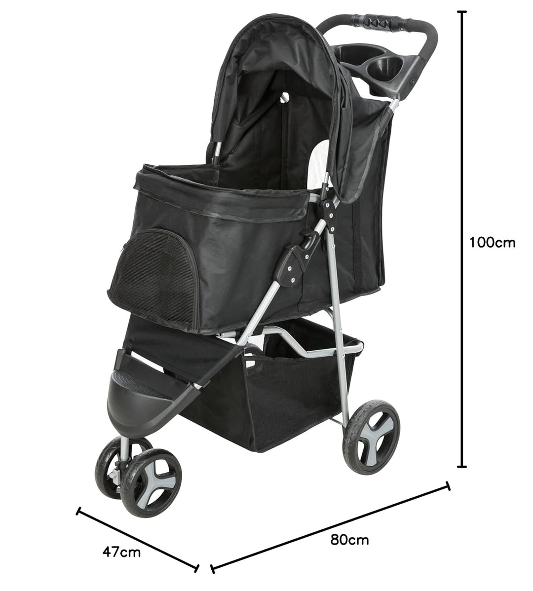 TRIXIE Buggy für Hunde, 47 × 100 × 80 CM, 4,6 kg - extra leicht, schwarz, bis 11 kg belastbar - 2895