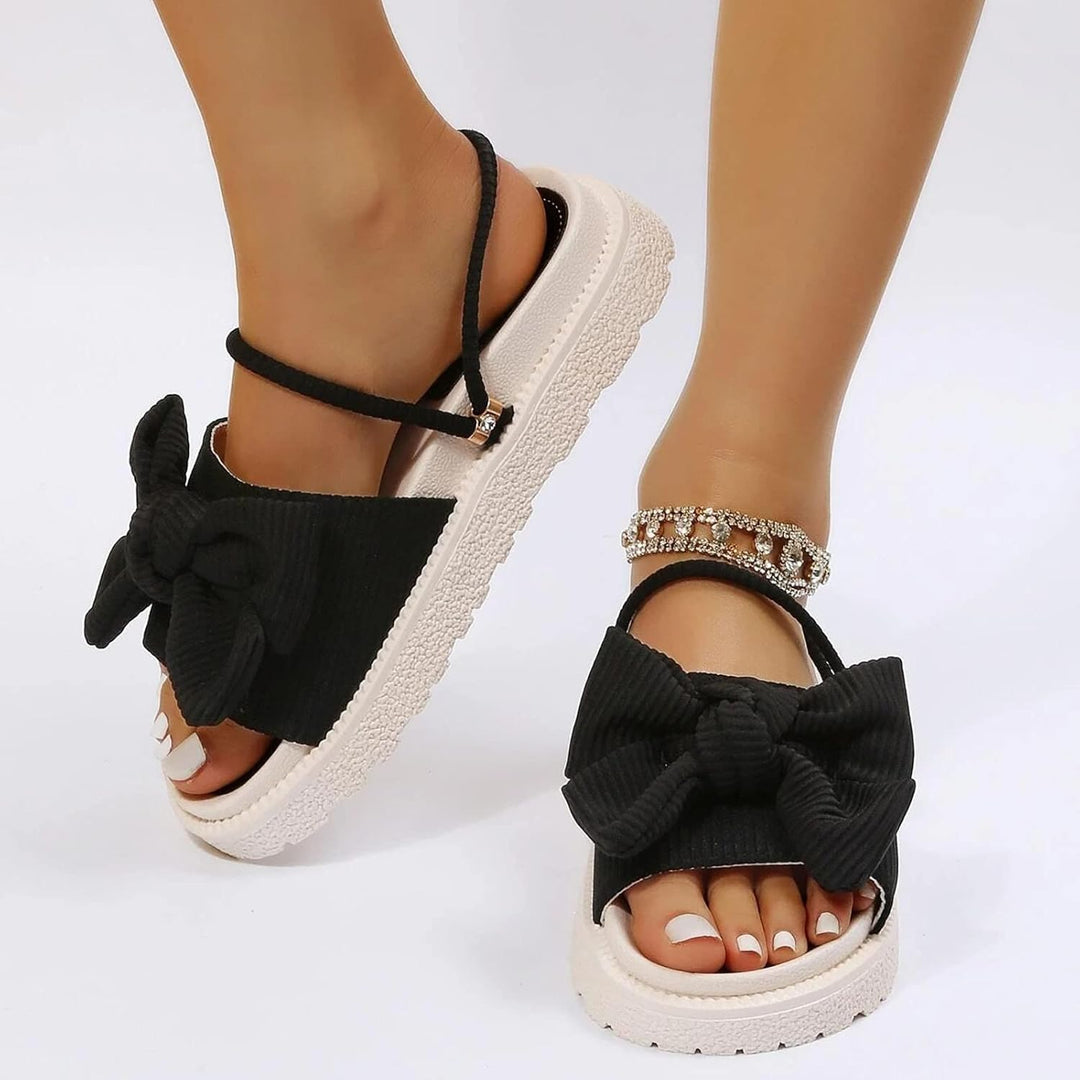 Sandalen Damen Elegant Flach Bow Decor Flatform Slingback Sandalen für Damen Casual Open Toe Sandale