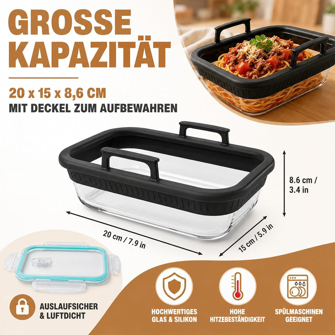ZYNERY Glas-Auflaufform für Heissluftfritteuse mit Silikongriffen, Heissluftfritteusen-Zubehör mit D