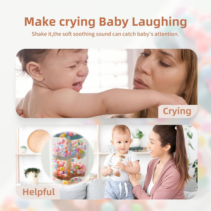 WOODEN TEETHER Regenmacher Rassel Baby – Holz Musikspielzeug mit Beruhigendem Regenklang, Sensorisch