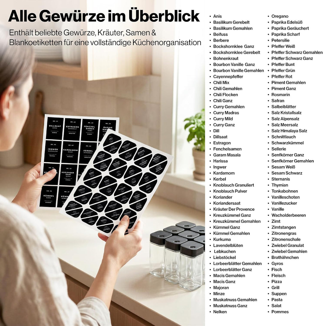 EDELHAUS Gewürzgläser Eckig Set mit Schwarzem Verstellbarerem Deckel (24 x 120ml) Gewürzstreuer mit