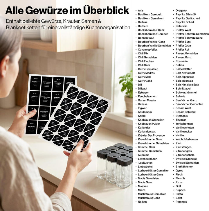 EDELHAUS Gewürzgläser Eckig Set mit Schwarzem Verstellbarerem Deckel (24 x 120ml) Gewürzstreuer mit