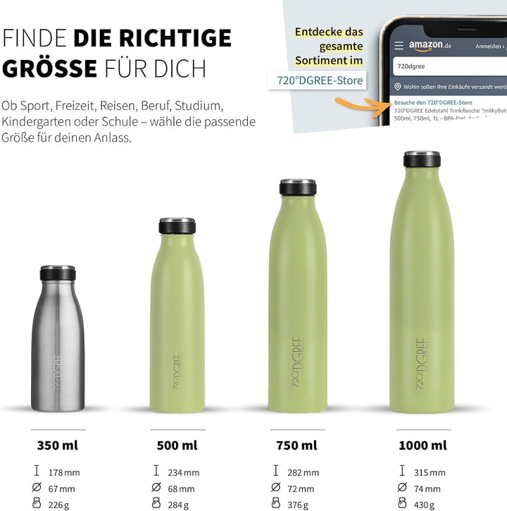 720°DGREE Edelstahl Trinkflasche “milkyBottle” - 500ml - Perfekt für Kinder, BPA-Frei, Auslaufsicher