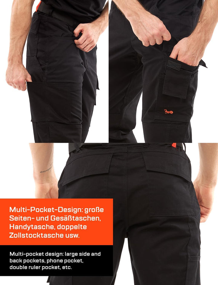 strongAnt Arbeitshose komplett Stretch Männer Berlin Pro Bundhose Schwarz Weiss Grau 42 Schwarz / St