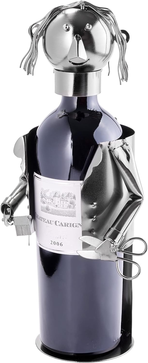 BRUBAKER Weinflaschenhalter Haarstylist - Metall Skulptur Flaschenständer - 20 cm - Wein Geschenk fü