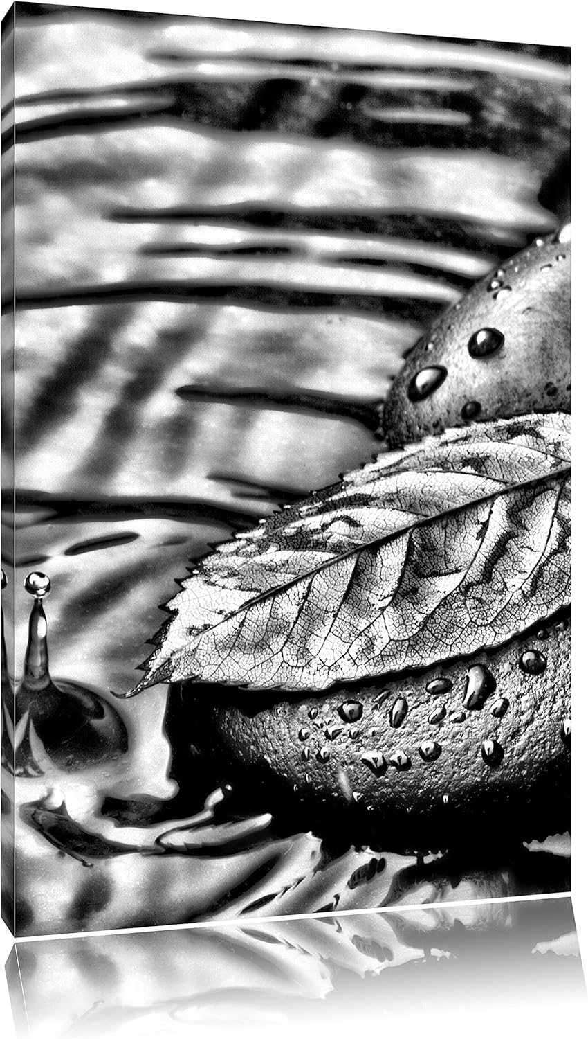 Pixxprint Stein mit Blatt als Leinwandbild | Grösse: 100x70 | Wandbild| Kunstdruck | fertig bespannt