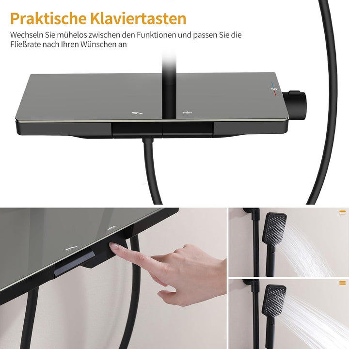 HOMELODY Duschsystem mit Thermostat &amp; Ablage, 2026 Neu Eckig Duschsystem ohne Armatur - 2 Klaviertas