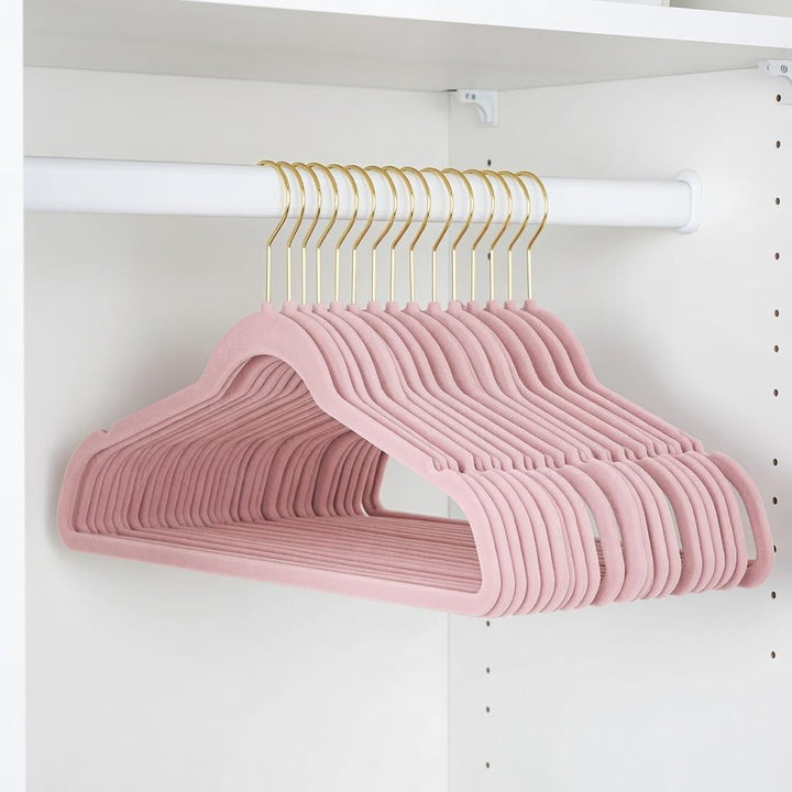 100 Stück hochwertige Samt Kleiderbügel in der Farbe Rosa mit Gold Look Haken/Anti-Rutsch/von Sticka