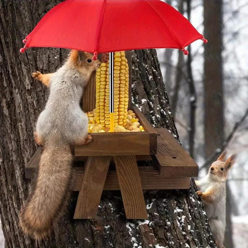 Eichhörnchen-Futterstation,Eichhörnchen-Futtertisch mit Schirm, Eichhörnchen-Picknicktisch aus Holz,