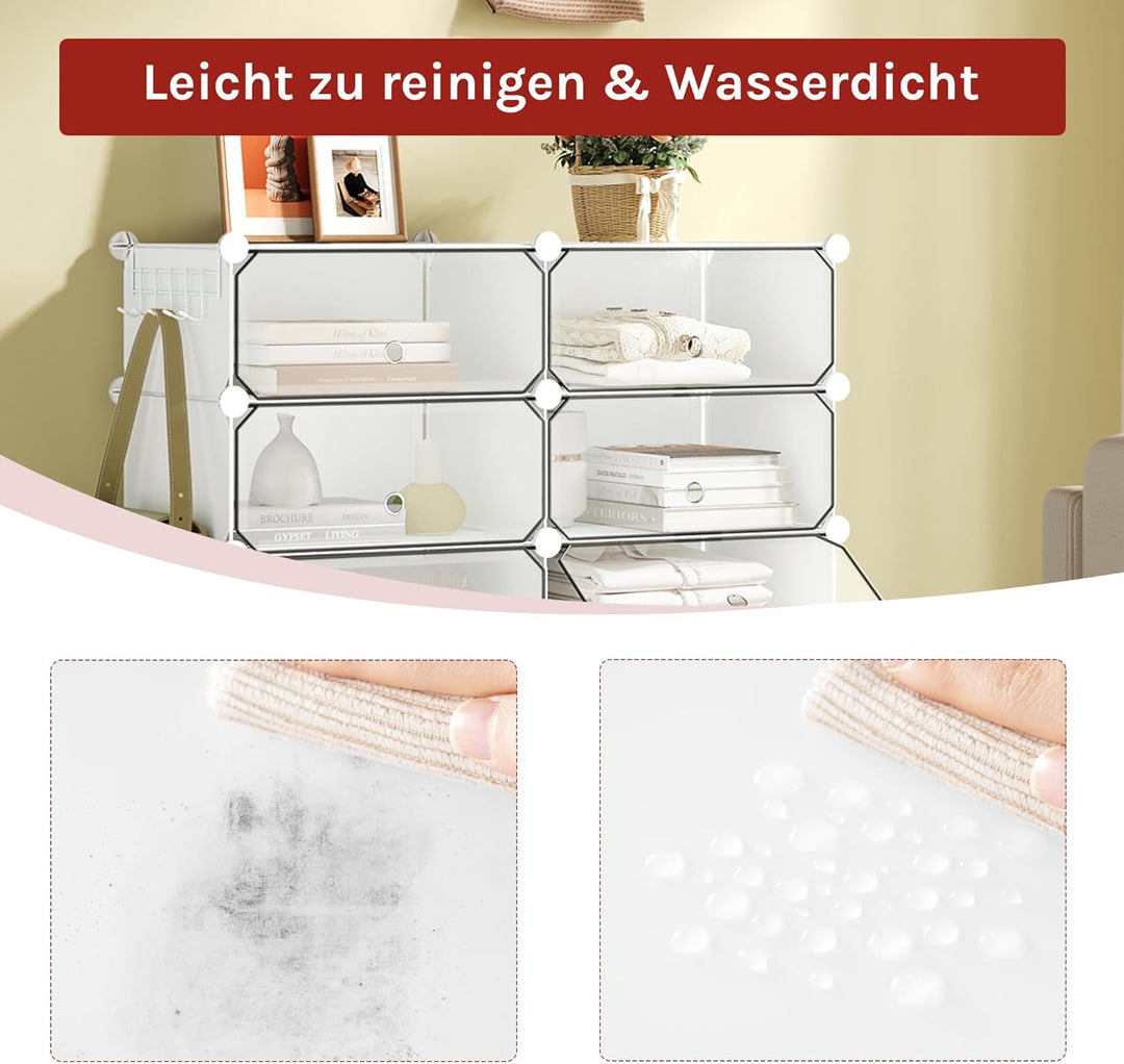 WOLTU Schuhbox, Schuhablage, Satz von 10, stapelbares Design, für 20 Paare, mit Tür, Haken, 43,5 x 1