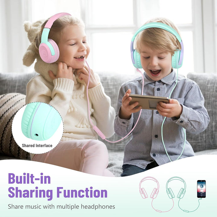 RockPapa Share 2 Pack Kinder Kopfhörer, 85dB/94dB Lautstärkebegrenzung Mit Mikrofon, Sharing-Funktio