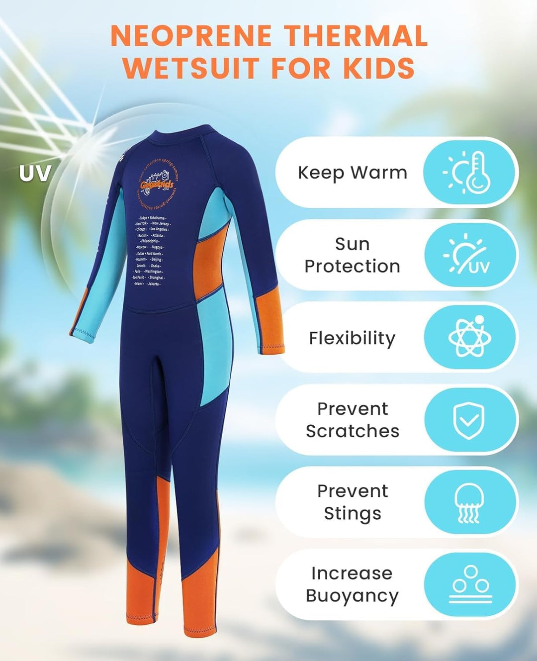 Gogokids Kinder Neoprenanzug 2,5mm, Neopren Thermische Badeanzüge mit UV 50+ Schutz für 3-10 Jahre M