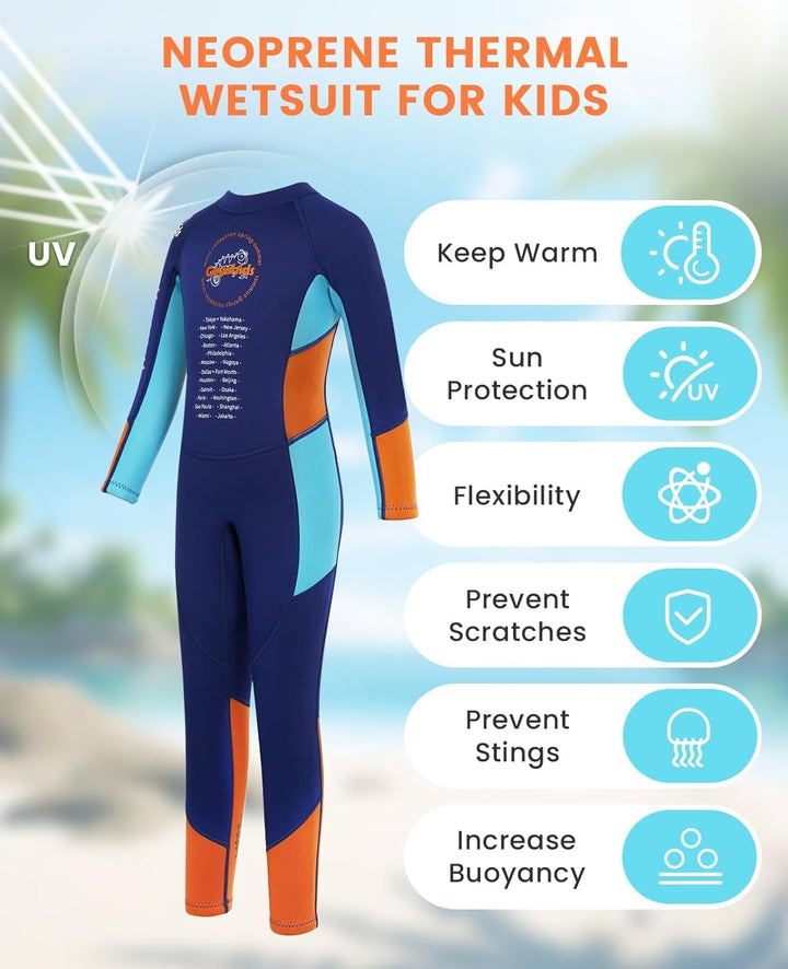 Gogokids Kinder Neoprenanzug 2,5mm, Neopren Thermische Badeanzüge mit UV 50+ Schutz für 3-10 Jahre M