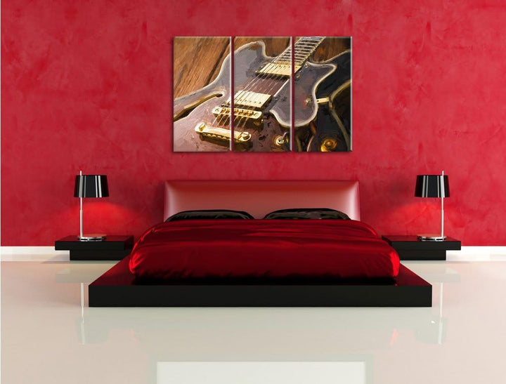 Pixxprint E-Gitarre als Leinwandbild | Grösse: 3 Teilig (120x80) | Wandbild| Kunstdruck | fertig bes