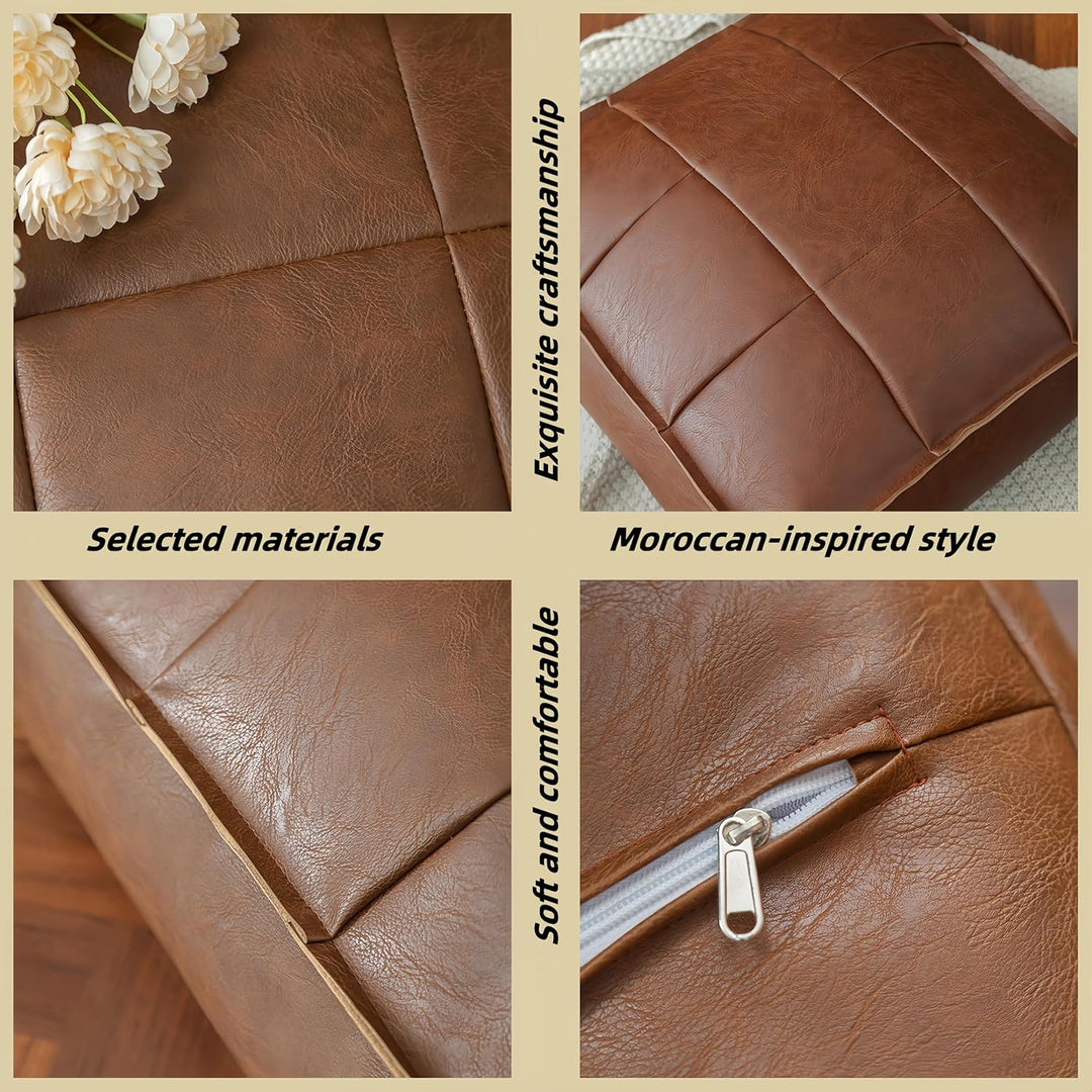Eckiger Pouf Hocker – Ungefüllter PU Kunstleder Sitzpouf, 45x45x15 cm, DIY Füllung mit Alten Materia