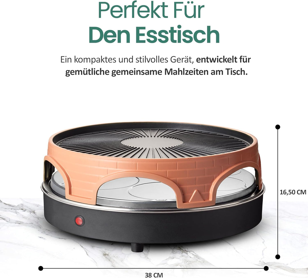 Emerio Pizzaofen, PIZZARETTE das Original, 3 in 1 Pizza-Raclette-Grill, patentiertes Design, für Min