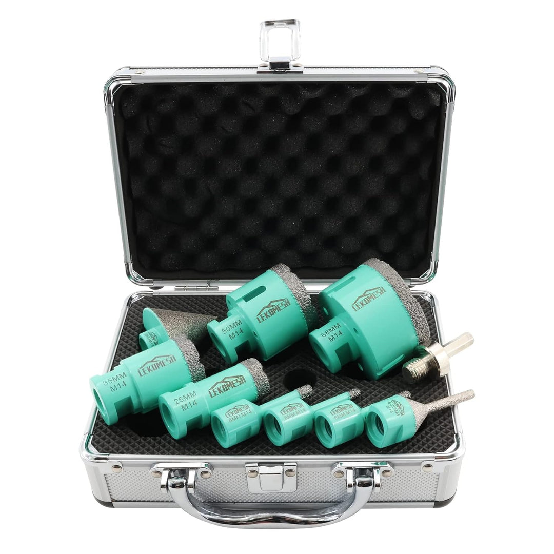 Diamant Bohrkrone Kit - 10pcs (6/6/8/25/35/50/68mm+Fasenfräser Bits(6-25mm)+50mm Diamant Fasenfräser