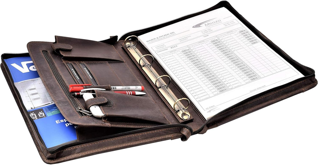 MENZO Lederschreibmappe, robustes Büffelleder, Dokumentenmappe, Ledermappe, Schreibmappe, Businessma