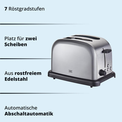 KHG Retro Frühstücksset | Toaster 2 Scheiben mit Brötchenaufsatz, 7 Bräunungsstufen 850W | Wasserkoc