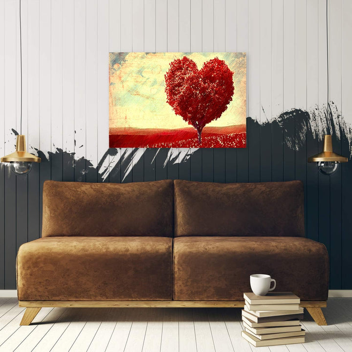 Feeby Bild auf Vlies Leinwand Herzbaum 90x60 cm Kunstdruck Modern Wandbilder Deko Flur Wohnzimmer Ab