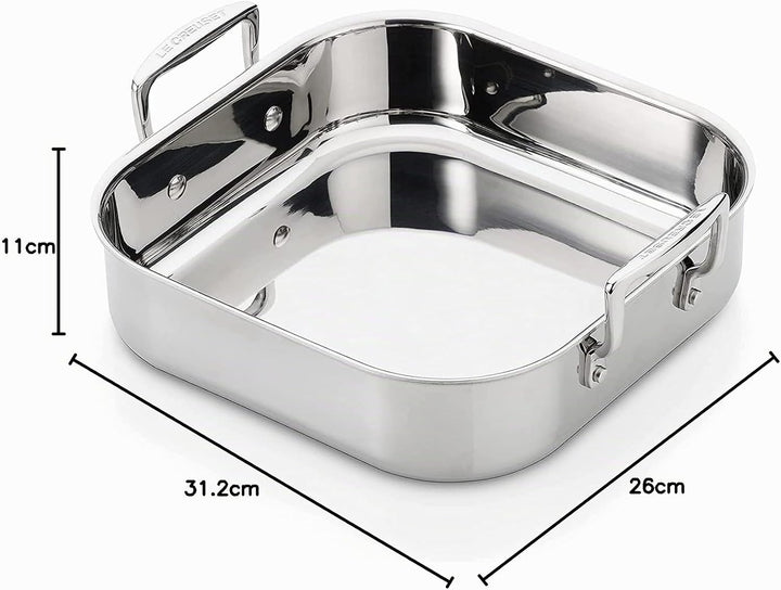 Le Creuset Quadratische Bratreine aus 3-ply Edelstahl, 26 cm, 96106026000000, 26 cm