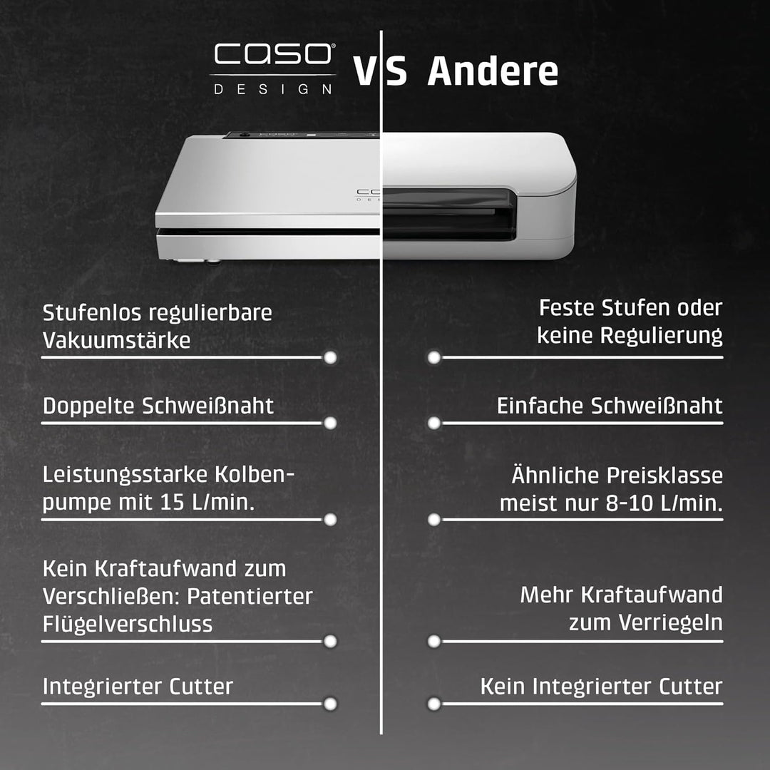 CASO 1385 GourmetVAC 280 - Vakuumierer - doppelte Schweissnaht - Kolbenpumpe (15L/min) und kraftvoll