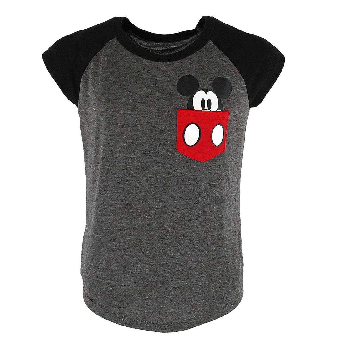 Disney Youth Girls Mickey Peeking Pocket Tee Charcoal X-Small