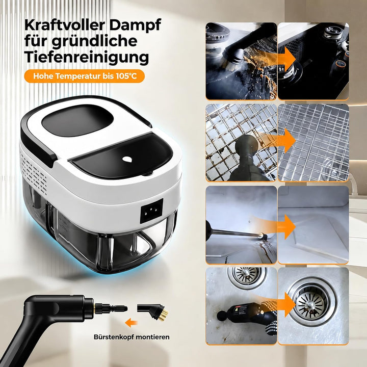 Dampfreiniger Handgerät, Tragbarer Hochdruck Dampfreiniger für Zuhause & Auto, 3-Stufiger Griff, 15