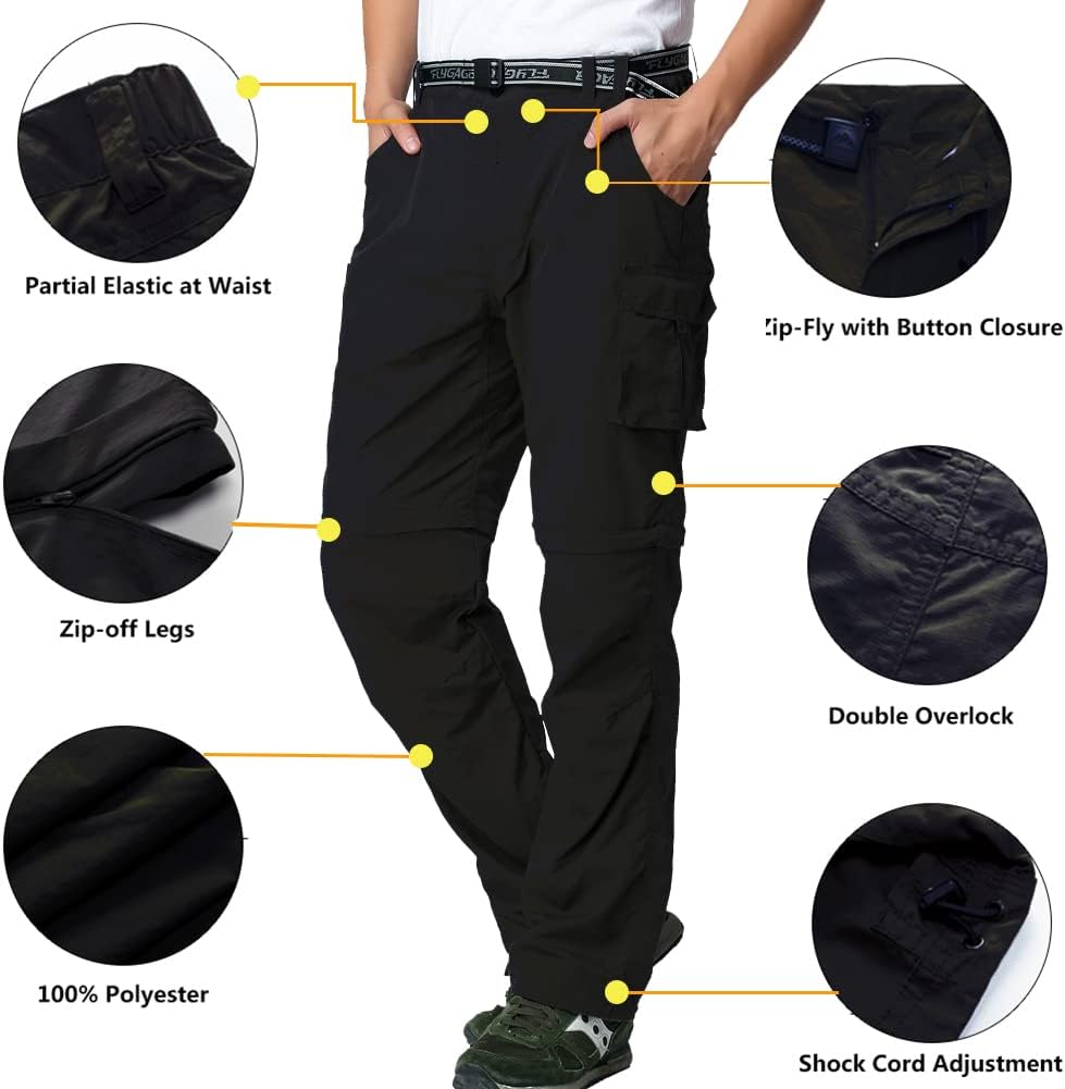 JOMLUN Herren Wanderhose Zip Off Leichte Atmungsaktiv Schnell Trockend Trekkinghose Abnehmbar Funkti