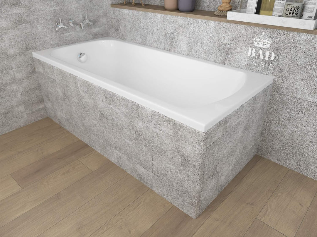 BADLAND Badewanne Original Weiss Acryl Wanne Rechteck CLASSIC 160x70 KOMPLETTSET SET mit Premium Sty