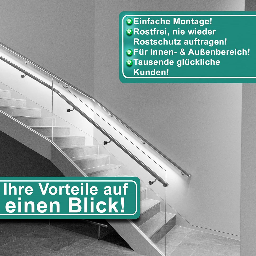 PRIOstahl Handlaufhalter Wandhalter Handlaufstütze für Handlauf - 4 x Handlaufträger an die Wand 3-l