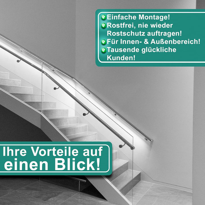 PRIOstahl Handlaufhalter Wandhalter Handlaufstütze für Handlauf - 4 x Handlaufträger an die Wand 3-l